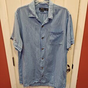Polo Ralph Lauren Shirt Mens Large Blue Linen Blend Classic Fit Short Sleeve